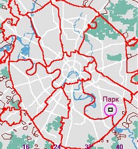 Карта-навигатор, расположение парка на общей карте Москвы
